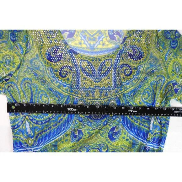 INC International Concepts Womenβs Tunic Top Blue Green Paisley Print Embellish - Picture 5 of 10